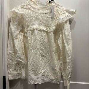 J. Crew Cream Blouse with Ruffled Smocked Bib Collar